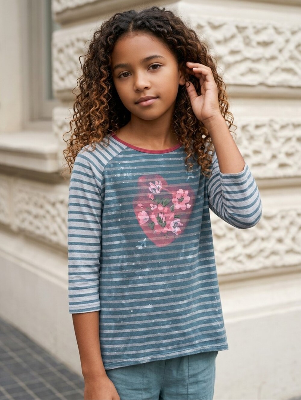 Matilda Jane Girls 435 Rig It Up Tee Size 12 Modal Raglan Stripe Heart Top